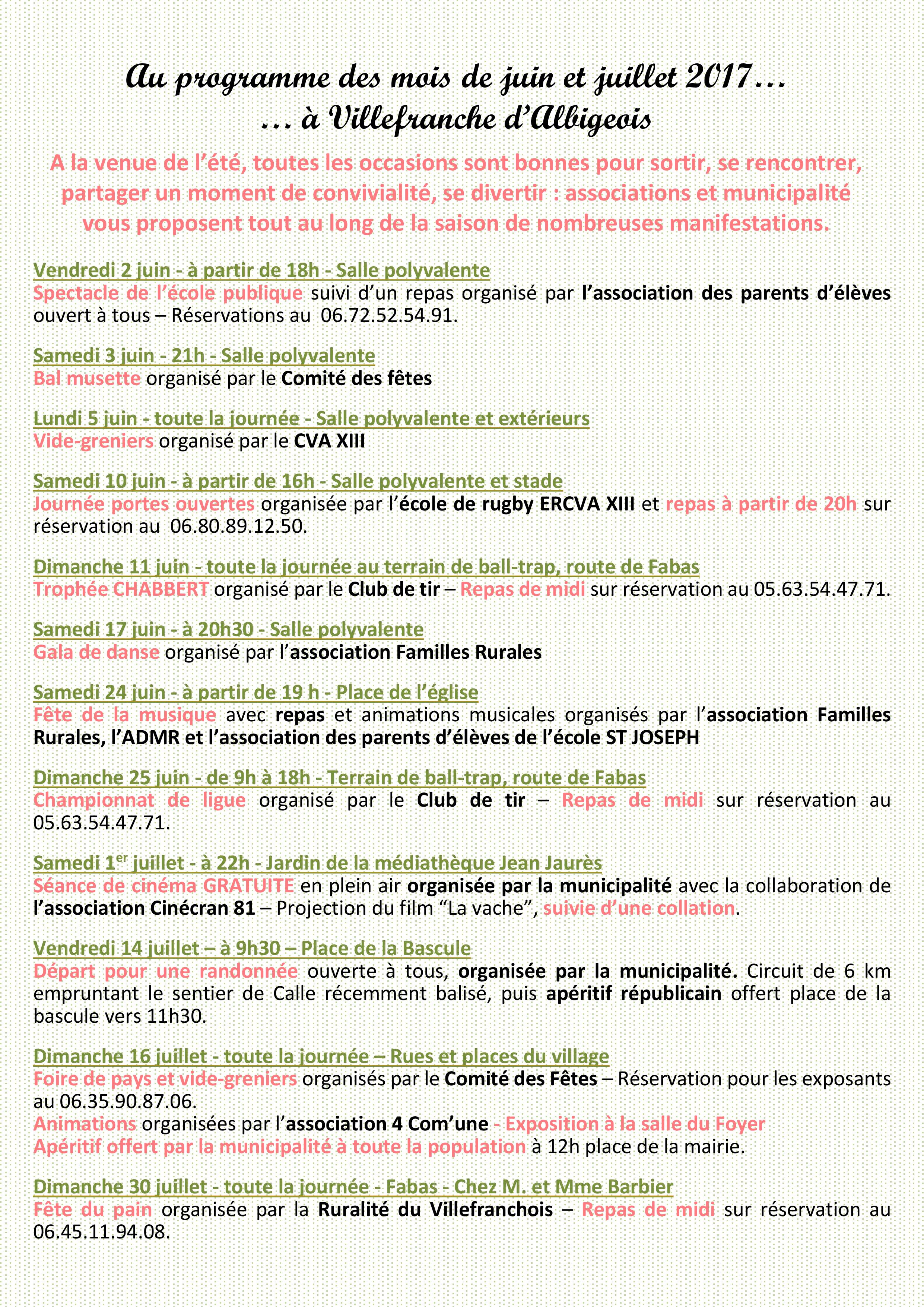 Fêtez l'été 2017 à Villefranche d'Albigeois