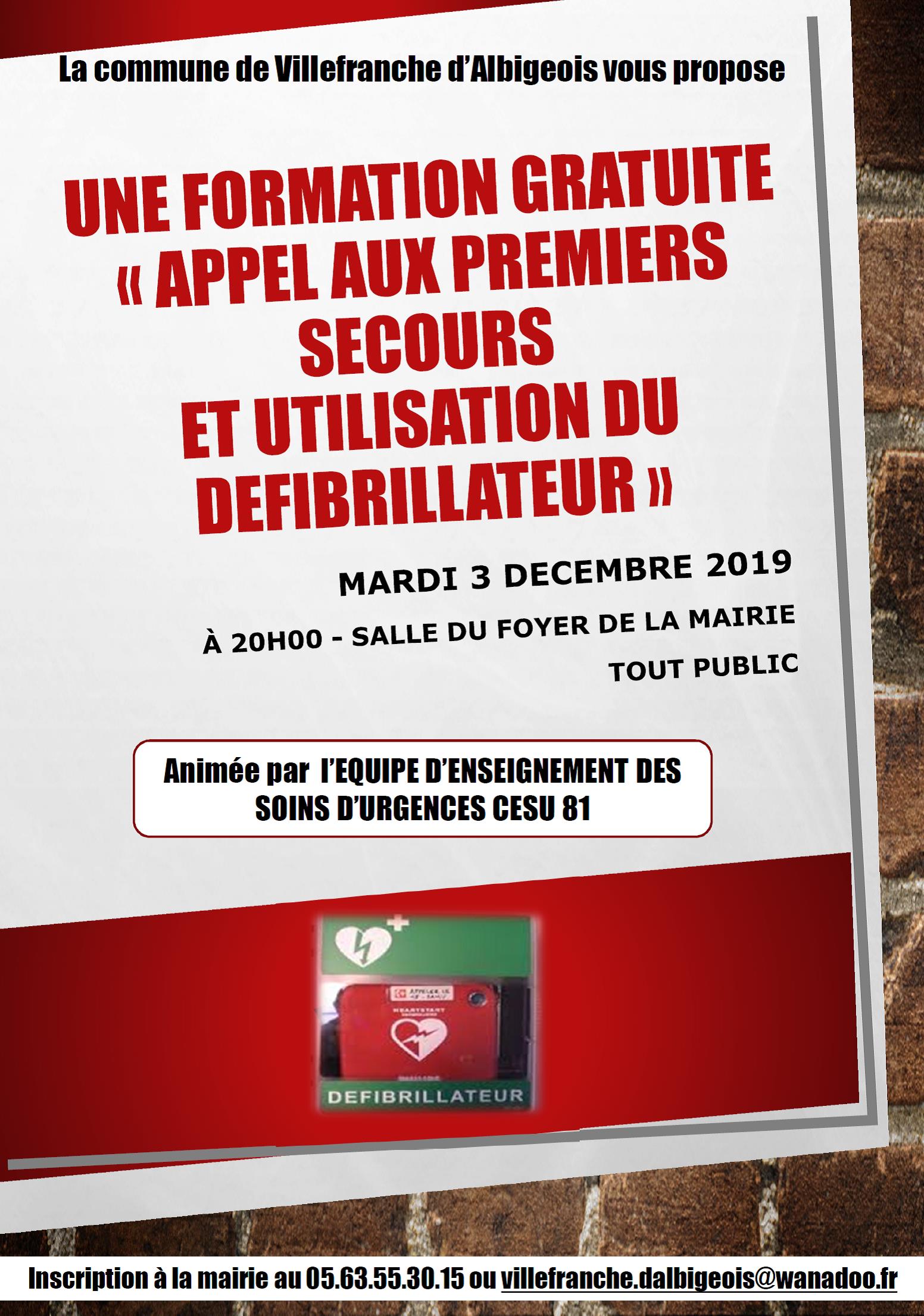 FORMATION AUX PREMIERS SOINS ET A L'USAGE DU DEFIBRILLATEUR