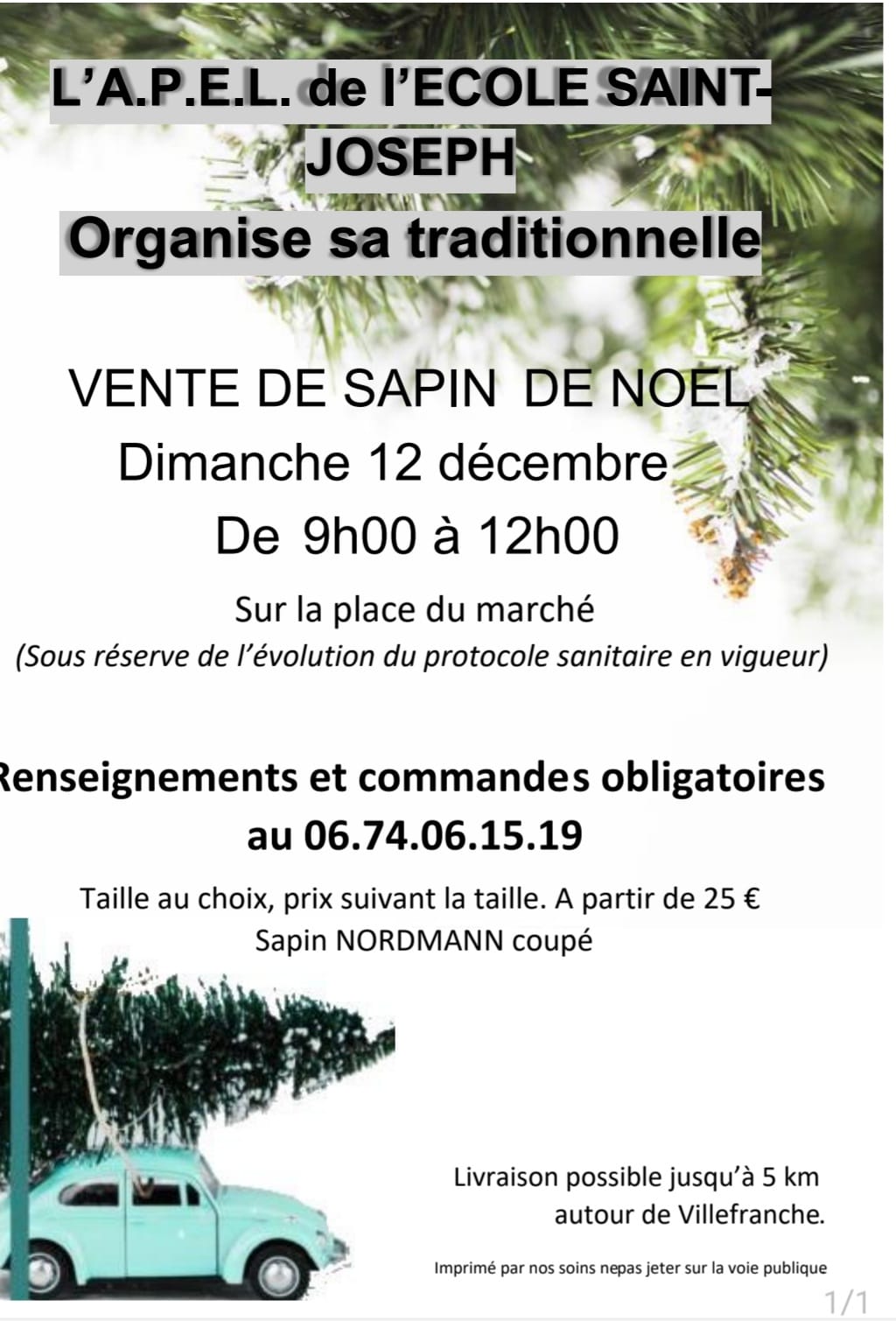 VENTE DE SAPIN DE NOEL - A.P.E.L SAINT JOSEPH