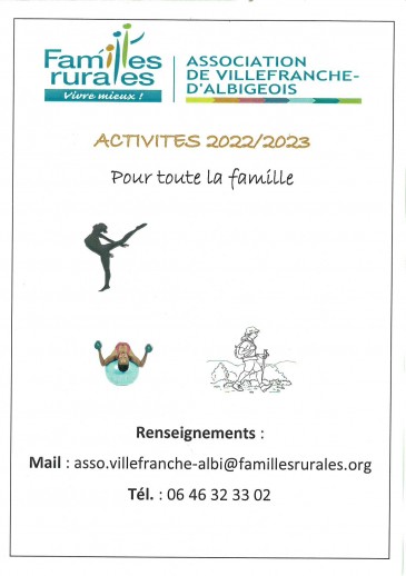 Familles Rurales - Inscriptions activités 2022/2023 